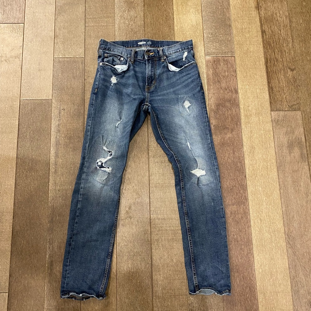 Slim patched ripped jeans